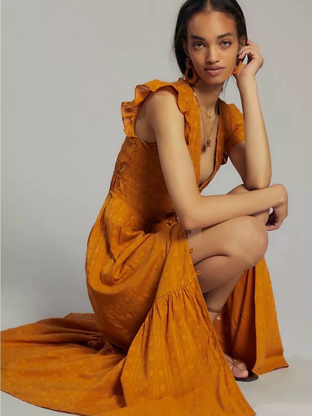 Anthropologie by Anthro Mustard Smocked Midi Dress | XS